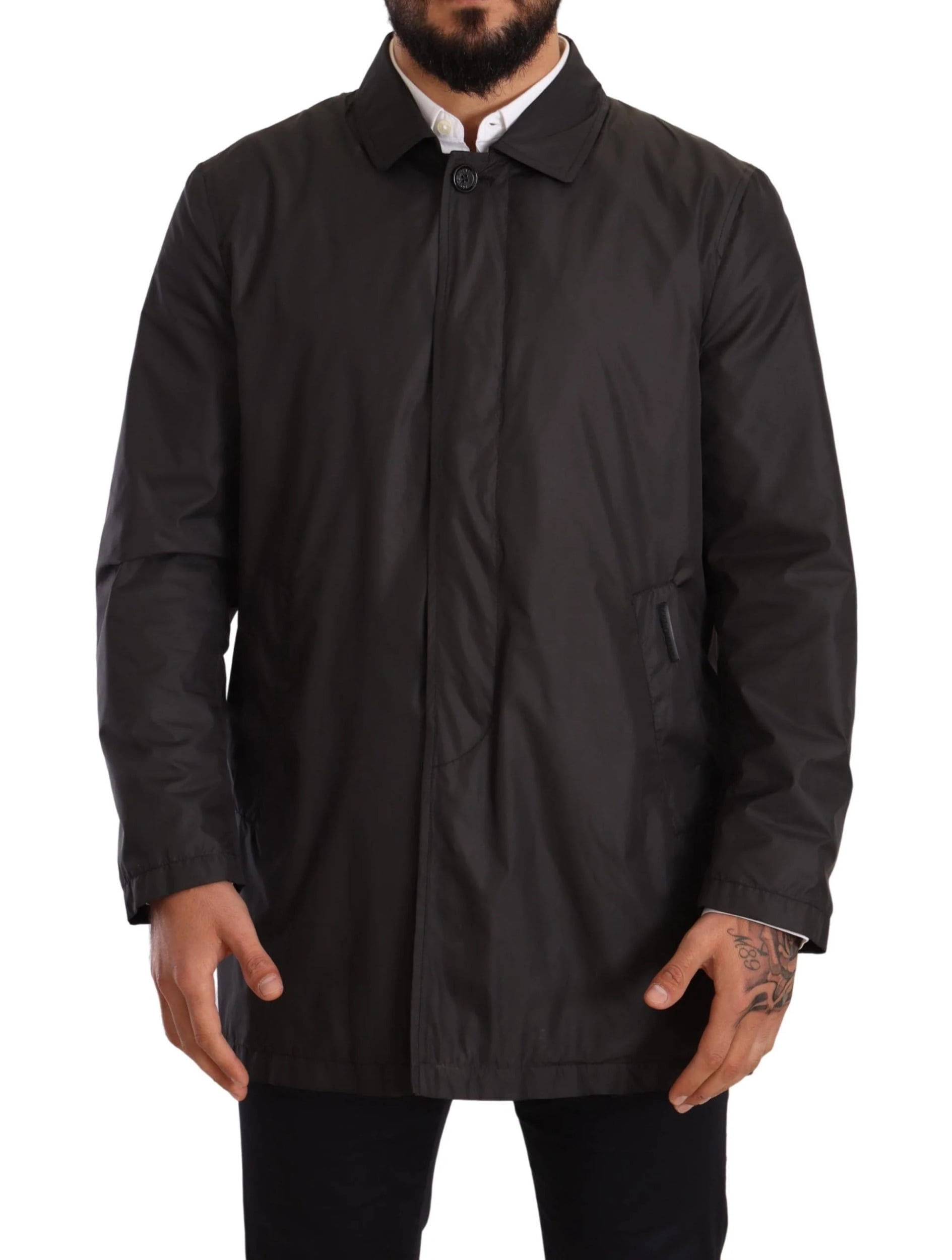 Dolce & Gabbana Black Polyester Mens Trench Coat Jacket main image 0
