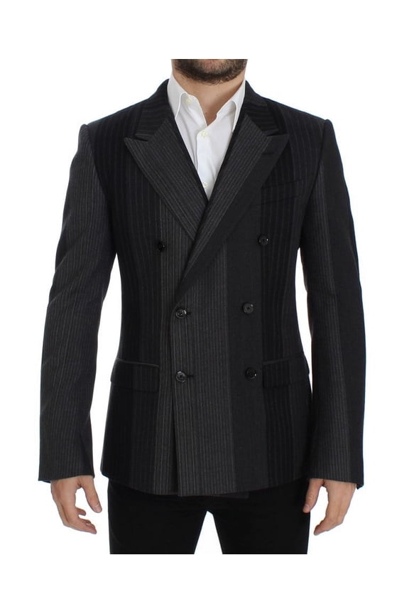 Dolce Gabbana Elegant Gray Striped Wool Slim Blazer