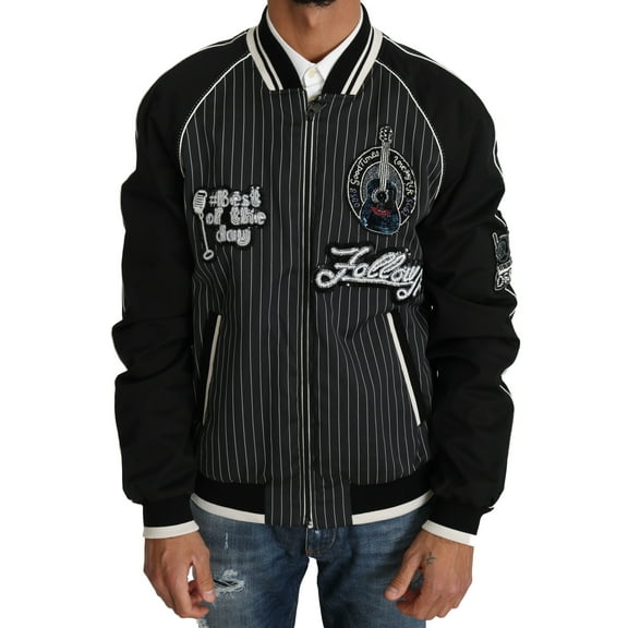 Dolce Gabbana Elegant Sequined Black Bomber Jacket