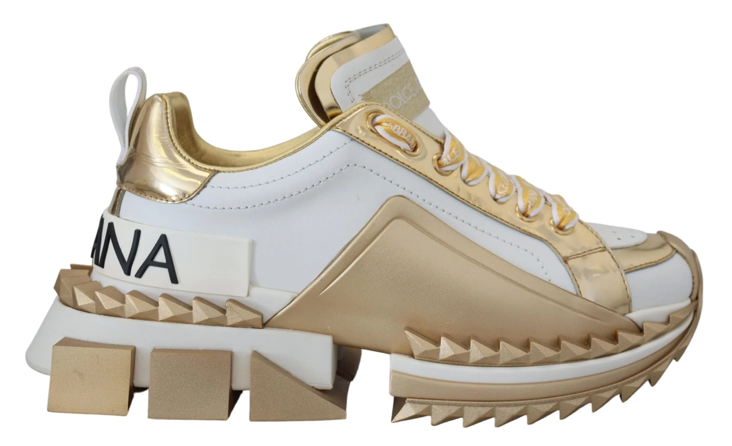 スニーカー DOLCE & GABBANA WHITE AND GOLD LEATHER SNEAKERS Dolce Gabbana Elegant White and Gold Leather Sneakers