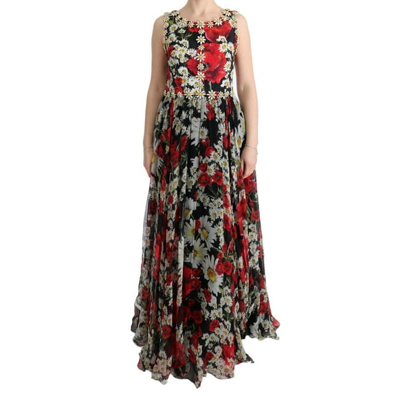 Dolce Gabbana Floral Maxi Gown with Sunflower Print and Crystals
