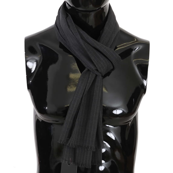 Dolce & Gabbana Gray 100% Wool Striped Pattern Wrap Scarf