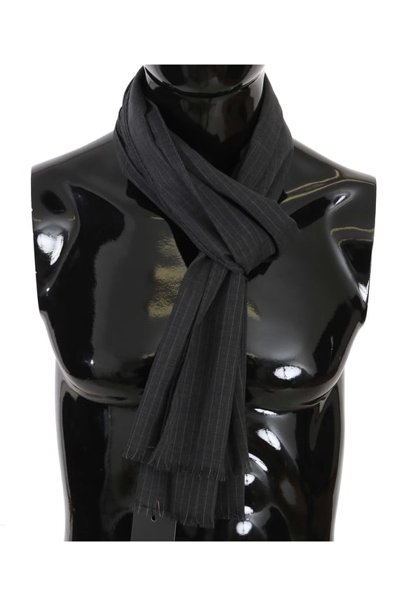 Gray 100% Wool Striped Pattern Wrap Scarf