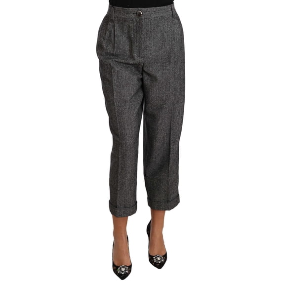 Dolce & Gabbana Gray Wool Pleated Cropped Trouser Pants
