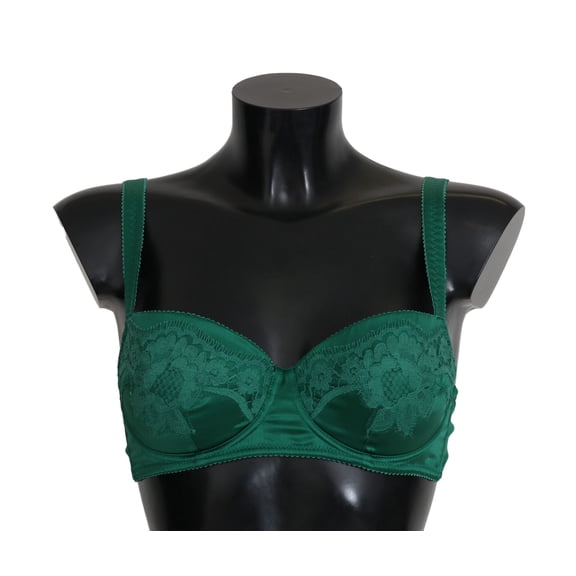 Dolce Gabbana Green Silk Stretch Floral Lace Bra Underwear