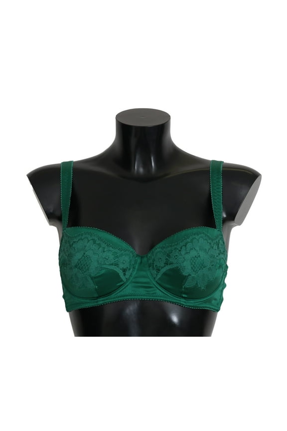 Dolce Gabbana Green Silk Stretch Floral Lace Bra Underwear