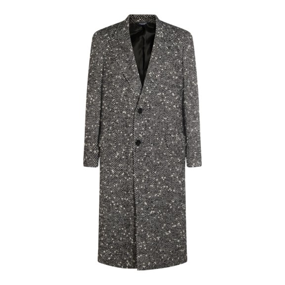 Dolce & Gabbana Textured Herringbone Long Coat With Notched Lapel (Men's)