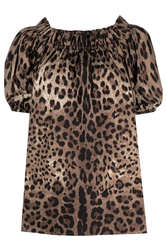 Leopard Print Off-Shoulder Blouse With Puff Sleeves (Women's)