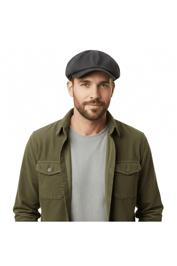 Light Grey Cotton Textured Vintage Flat Cap-58 for mens
