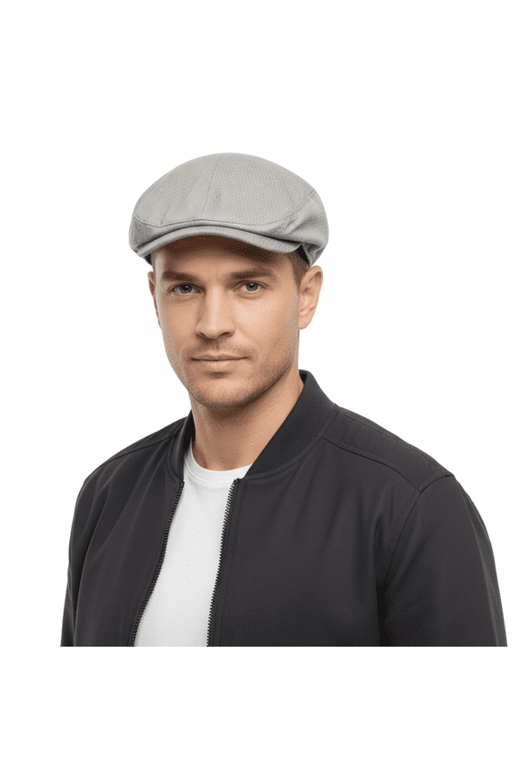 Light Grey Dot Pin Flat Cap-One Size for mens