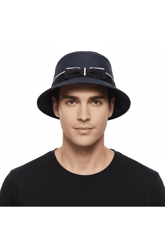 Mens Grey Pure Cotton Bucket Hat with Bow Band-Adult M for mens