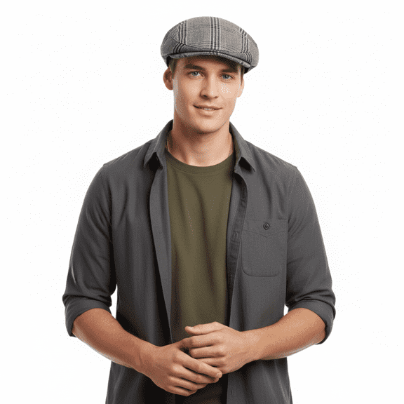 Dolce & Gabbana Mens Light Grey Large Plaid Flat Cap -Adult L for mens