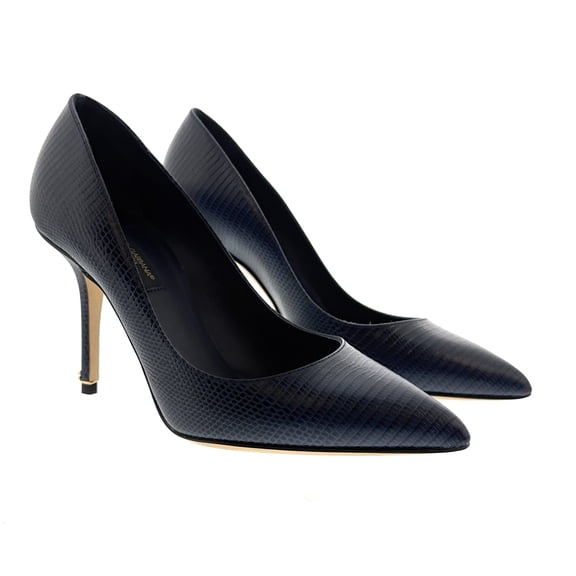 Dolce & Gabbana Navy Sleek Embossed Leather Classic Pumps-EU35 for womens
