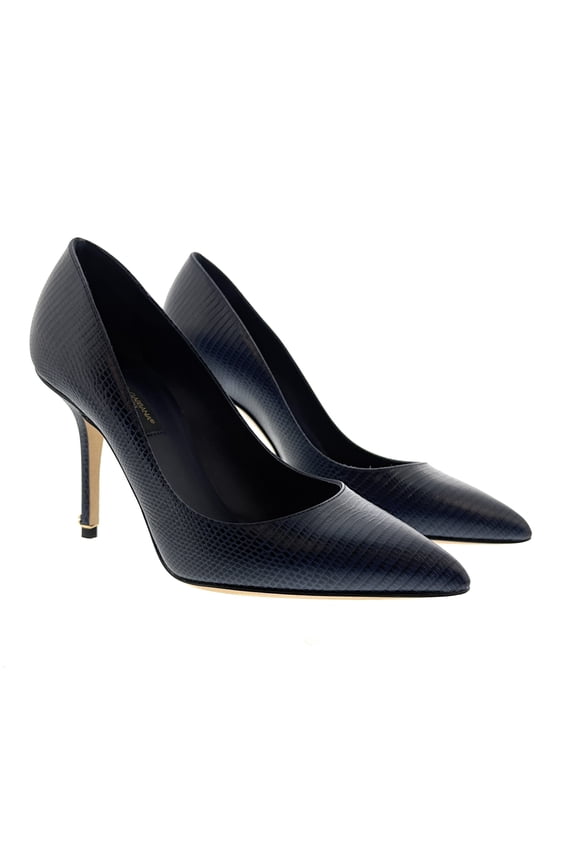 Navy Sleek Embossed Leather Classic Pumps-EU35 for womens