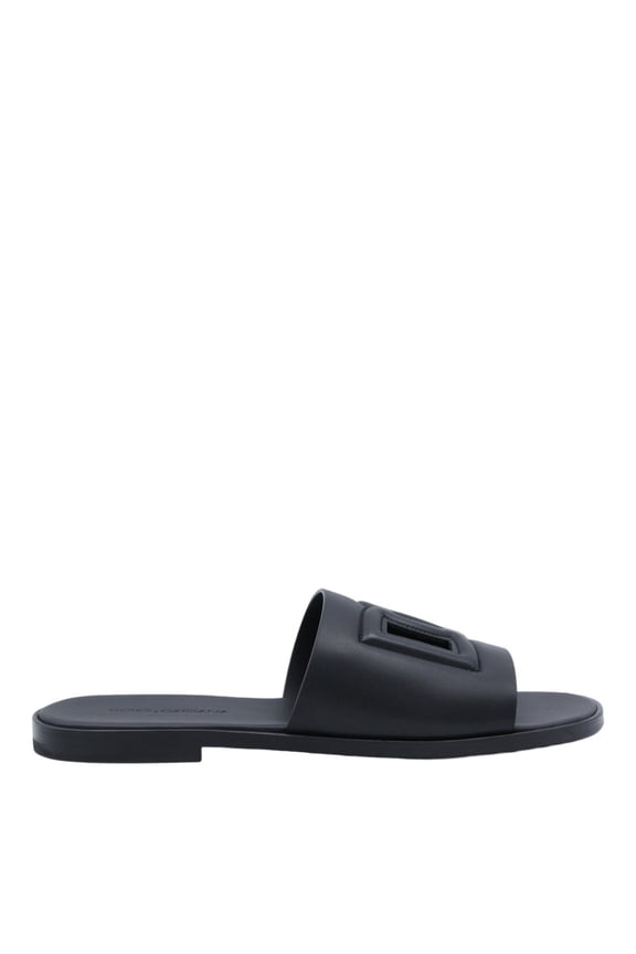 Open-Toe Black Slide Loafers With Stitched Logo Detail Black (Men's)