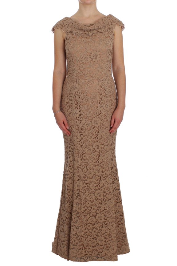 Dolce  Gabbana Pink Floral Lace Full Length Sheath Dress