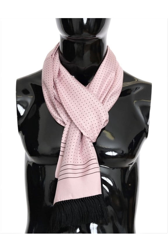 Pink Polka Dotted Silk Fringes Scarf