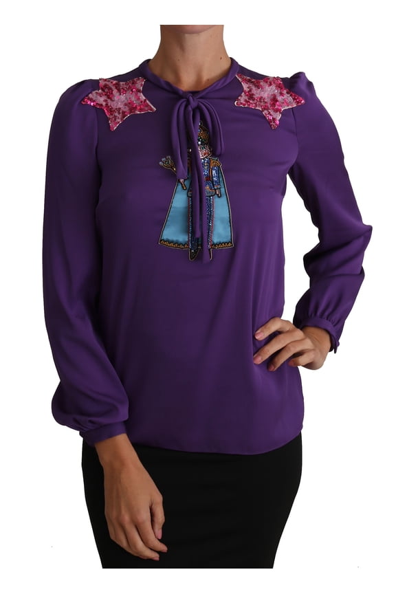 Dolce  Gabbana Purple Blouse Prince Fairy Tale Embellished Top