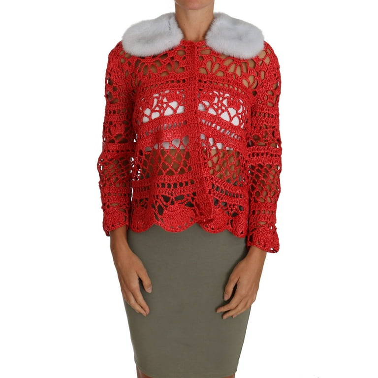 Dolce Gabbana Red Cardigan Crochet Knit Raffia Sweater Walmart
