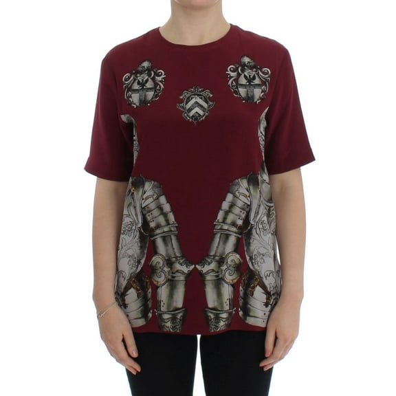 Dolce Gabbana Red Knight Print Silk Blouse T-shirt