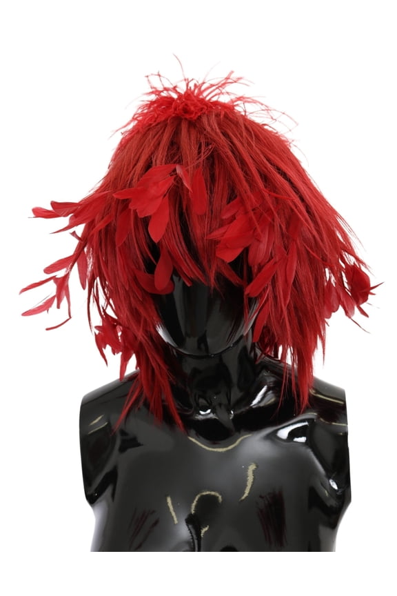 Red Ostrich Rooster Feather Leather Fashion Hat