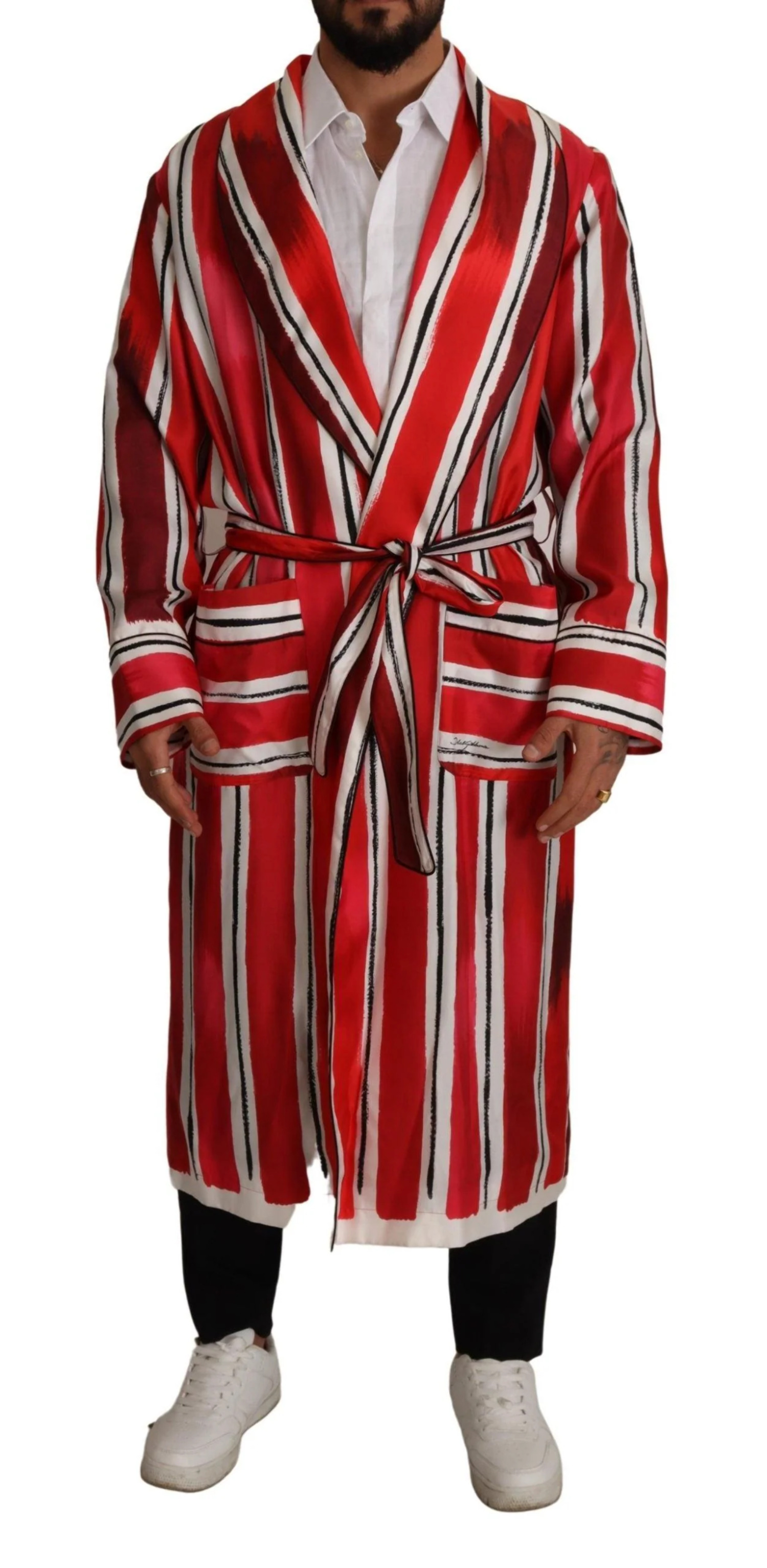 Dolce Gabbana Red White Striped Silk Mens Night Gown Robe - Walmart.com
