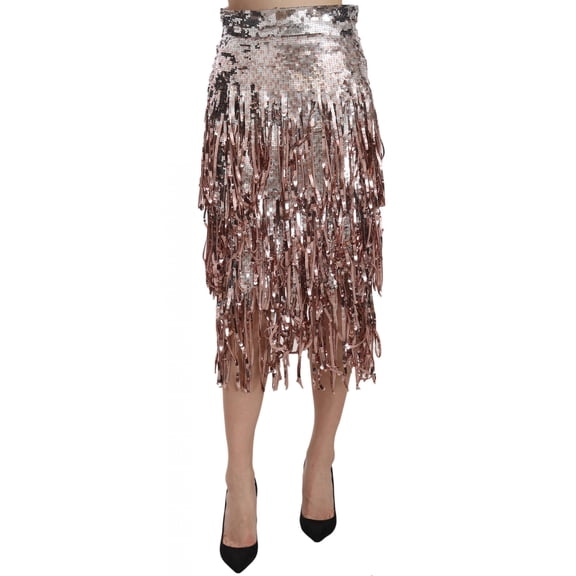 Dolce Gabbana Sequin Embellished Fringe Midi Pencil Skirt