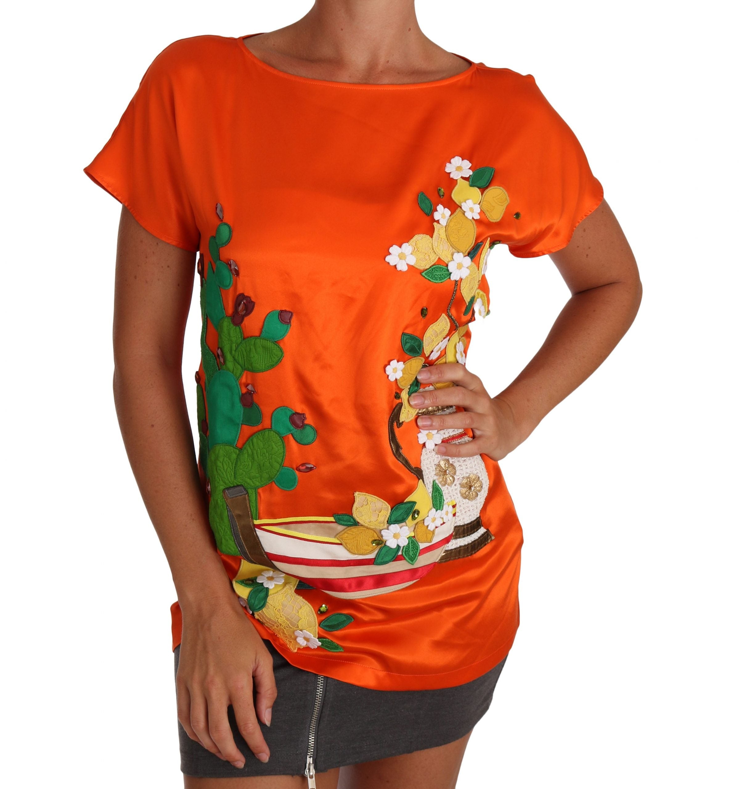 Dolce Gabbana Silk Orange Lemon Crystal T shirt Top Walmart
