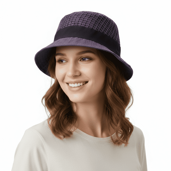 Dolce & Gabbana Texture Purple 100% Cotton Bucket Hat with Bow-60 for womens