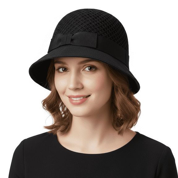 Dolce & Gabbana Textured Black Wool Blend Bucket Hat with Bow-58 for womens