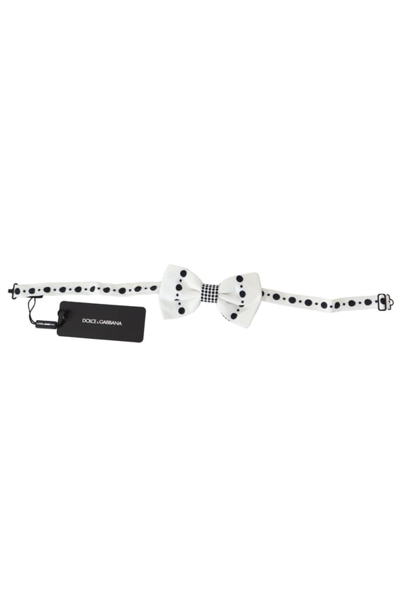 Dolce Gabbana White Dotted Print Adjustable Neck Papillon Tie