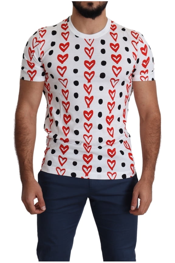 White Hearts Print Cotton Men Top T-shirt