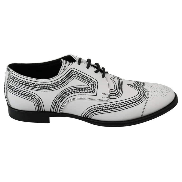 Dolce Gabbana White Leather Derby Formal Black Lace Shoes