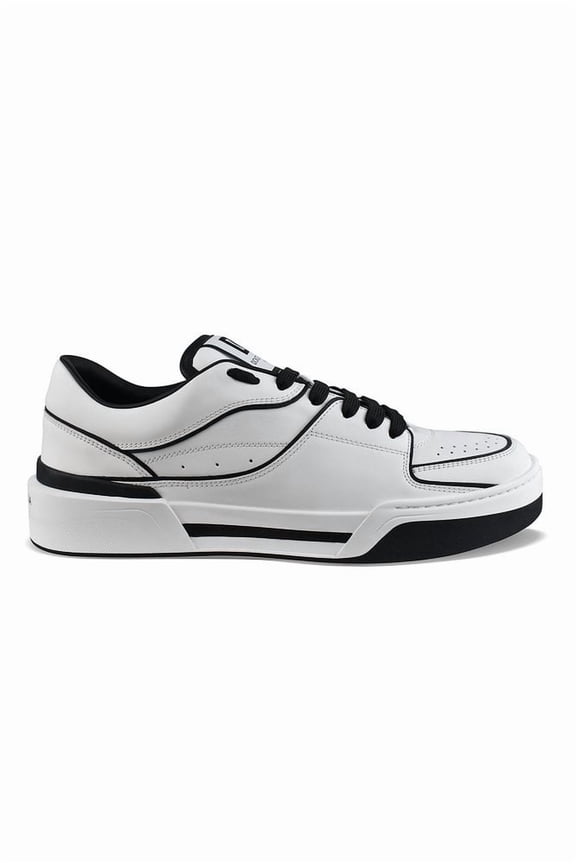White Leather Low-Top Sneakers With Black Accents And Logo Patch White (Men's)