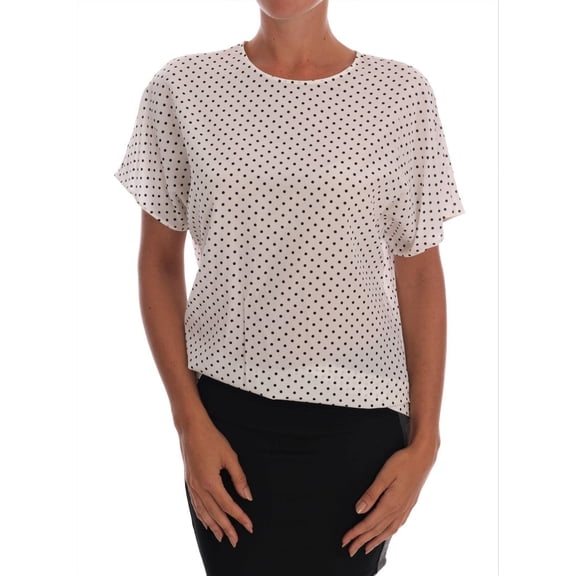 Dolce  Gabbana White Polka Dotted Silk T-shirt Top