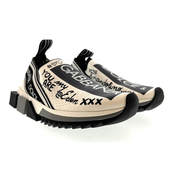 Dolce & Gabbana White/Black Logo Knit Slip On Sneakers-EU35 for womens