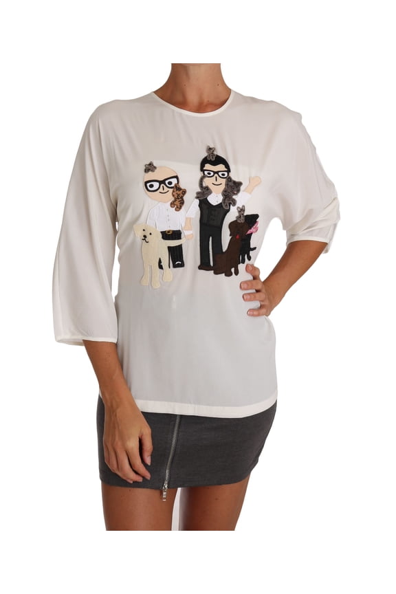 Dolce Gabbana White Silk #dgfamily Blouse T-shirt