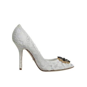 Dolce  Gabbana White Taormina Lace Crystal Heel Pumps Shoes