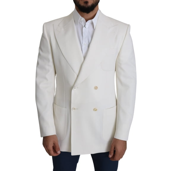 Dolce & Gabbana White Virgin Wool Double Breasted Coat Blazer