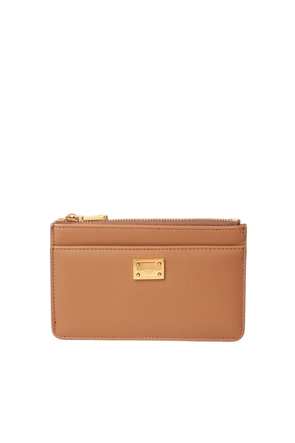 Women's Caramel Color Plonge Leather Card Holder Brown