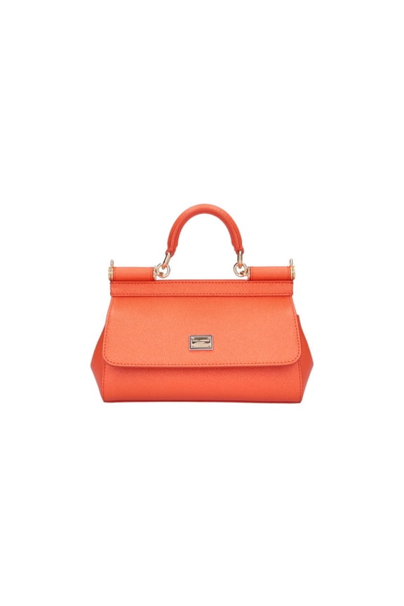Women's Mini Structured Handbag In Textured Orange Calf Leather Orange