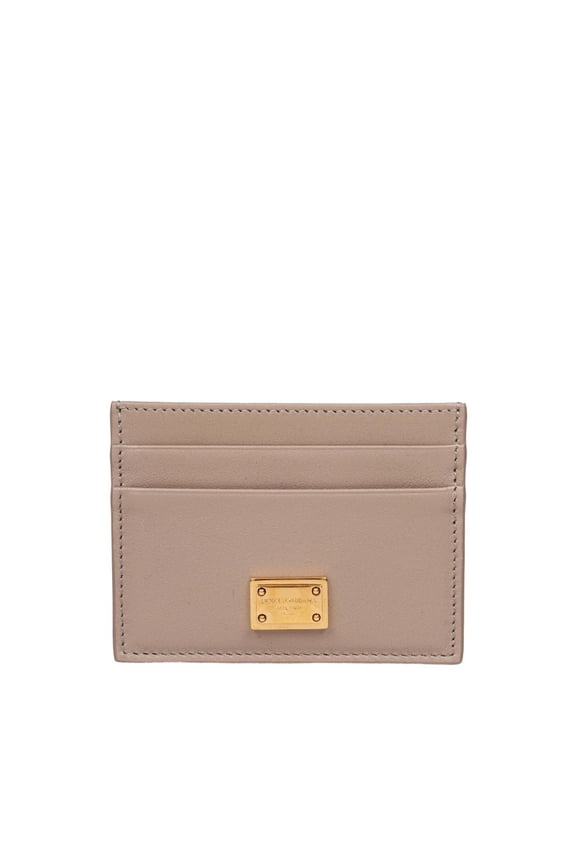 Women's Plonge Calfskin Card Holder, Taupe Color Pink