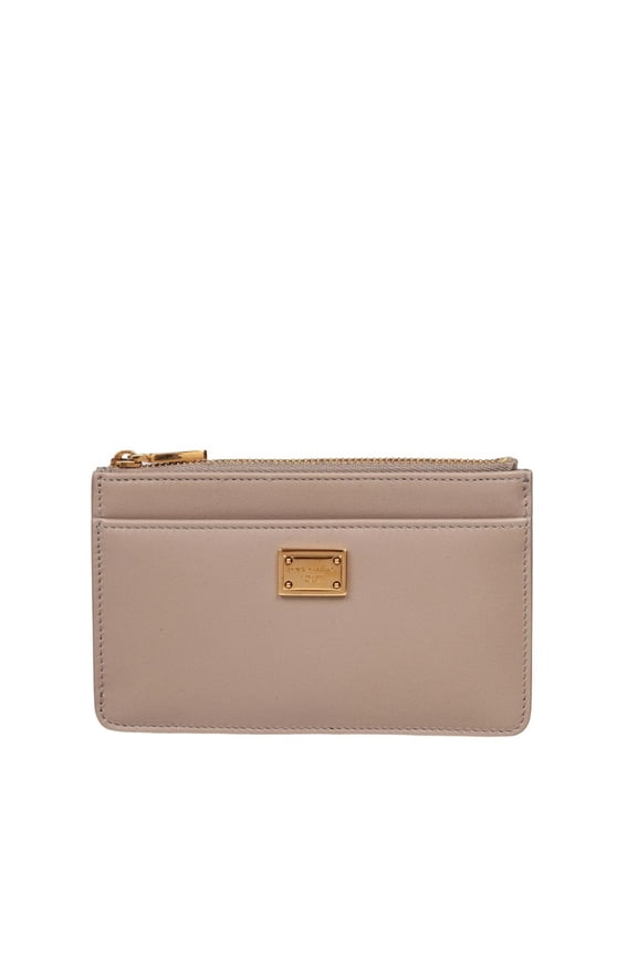 Women's Plonge Leather Card Holder Taupe Pink