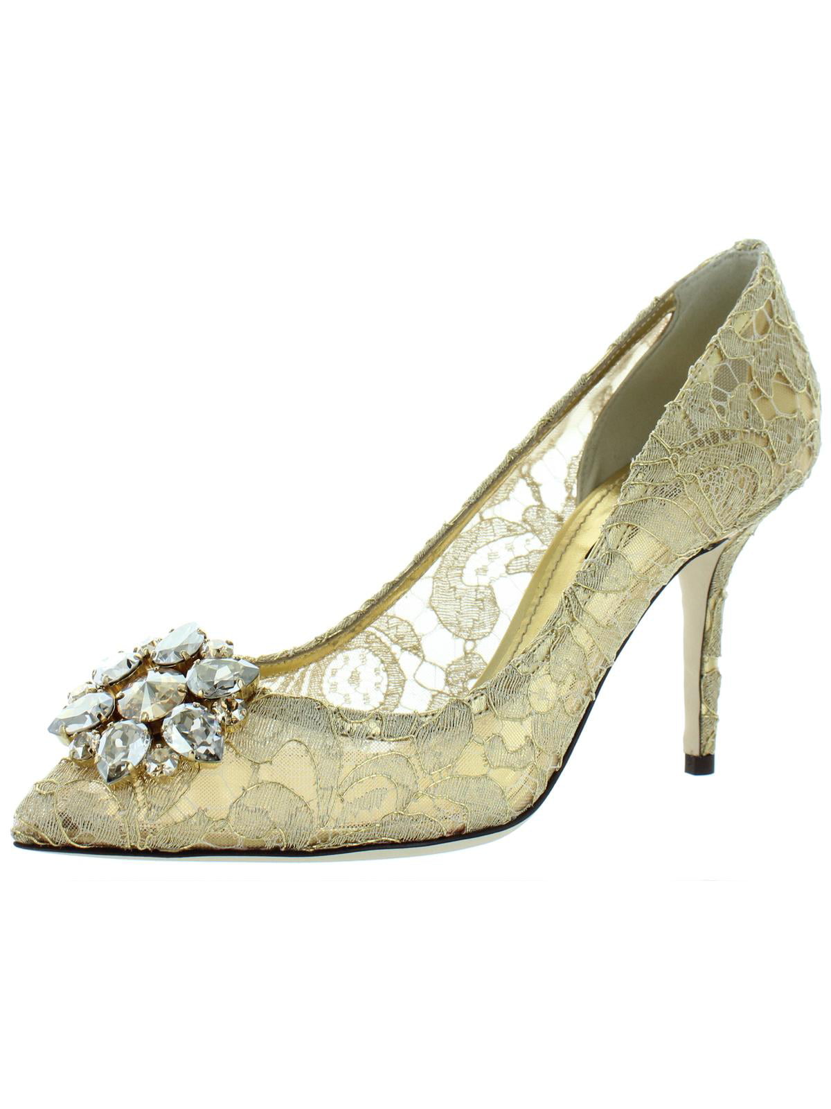 Dolce & Gabbana Black Floral Print Crystal Heels Pumps Shoes | Lyst