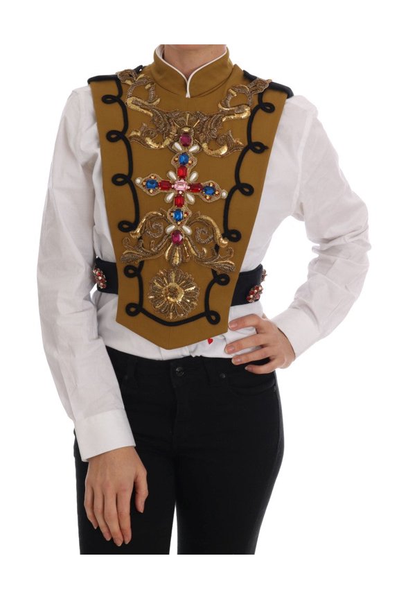 Dolce Gabbana Yellow Crystal Cross Vest Jacket