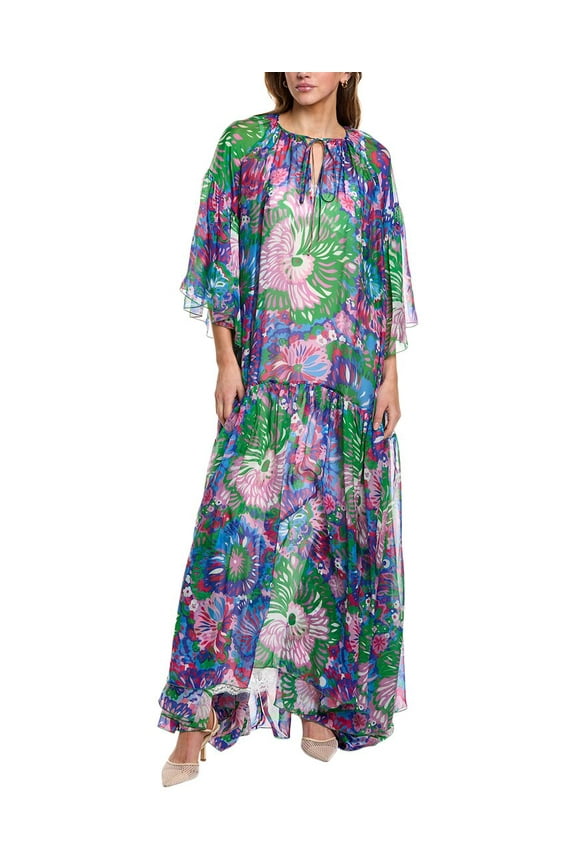 womens  Silk Maxi Dress, 36, Blue