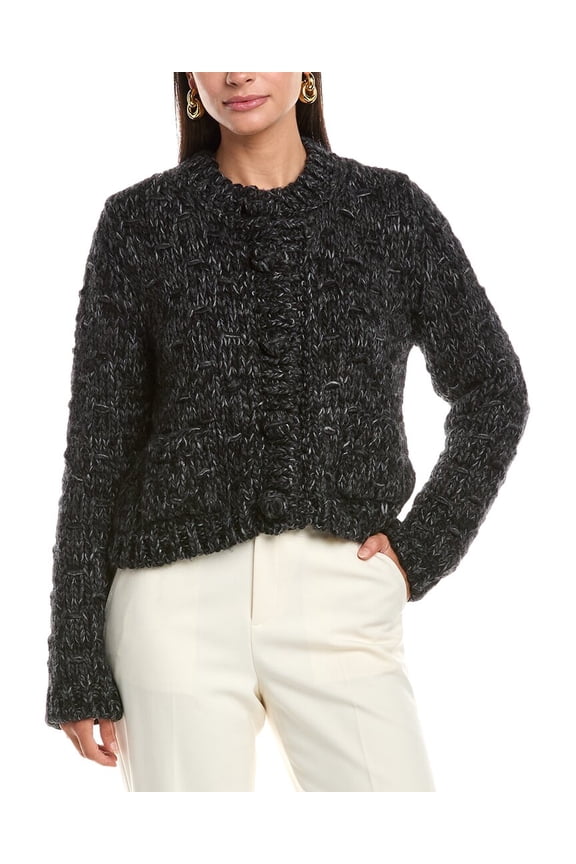 womens  Wool & Alpaca-Blend Cardigan, 42, Black