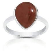 Dolce Giavonna Sterling Silver Teardrop Carnelian Gemstone Solitaire Ring