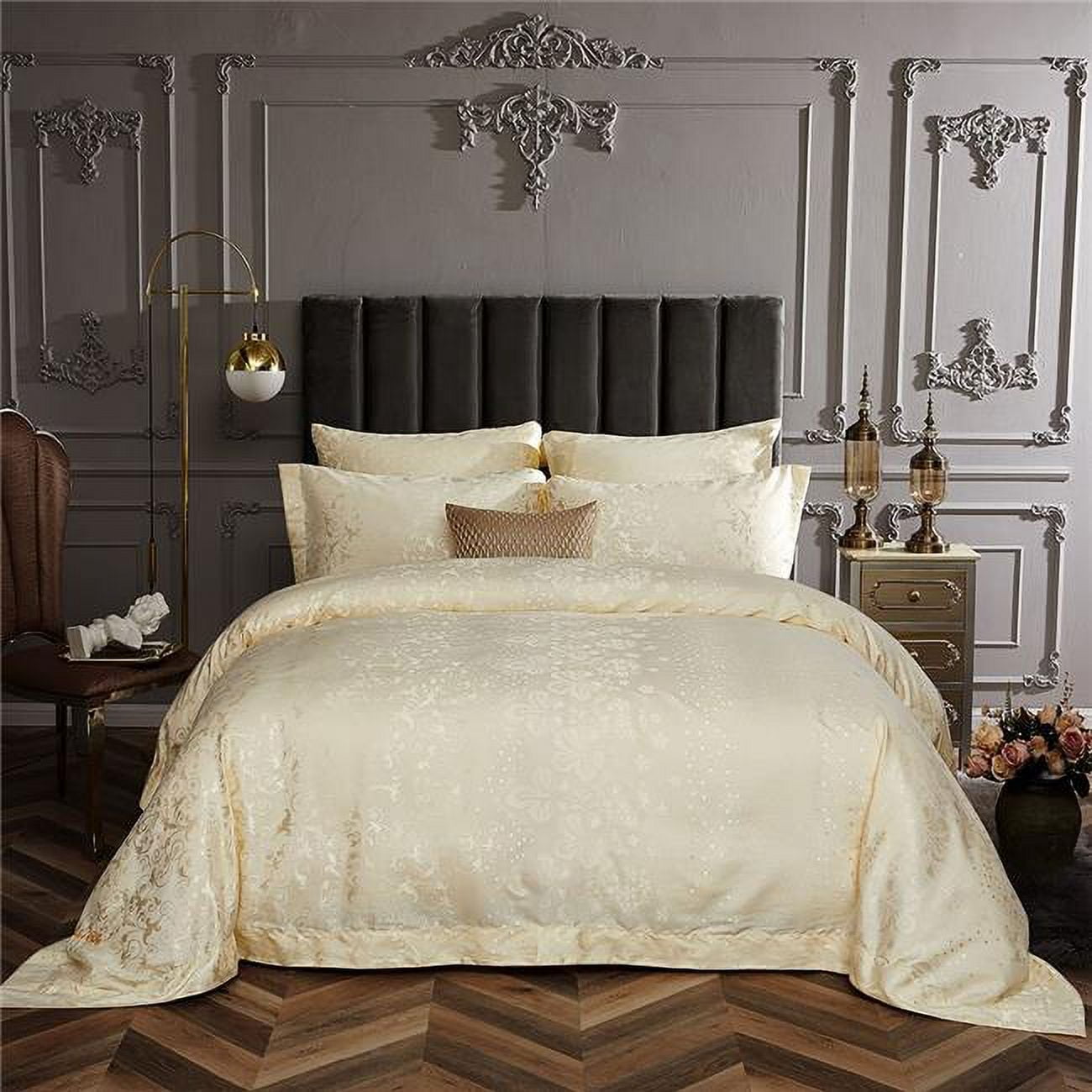 Dolce Mela King Size 6 Piece 100% Cotton Duvet Cover Set, Bloomo 並行輸入品 Dolce Mela DM716K Luxury Jacquard Bedding Duvet Cover Set\u0026#44