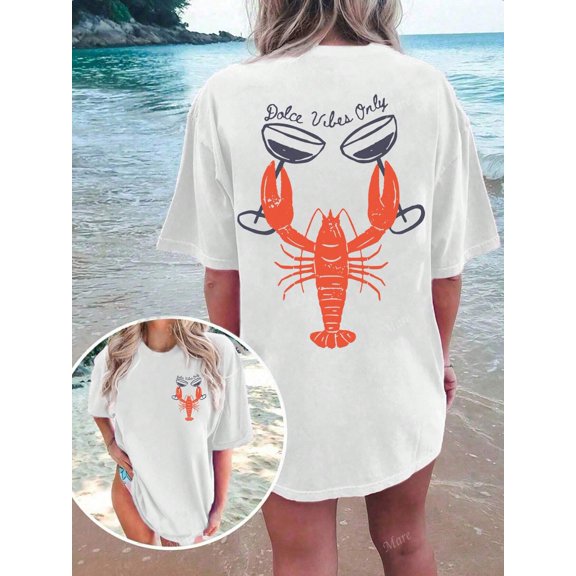 Dolce Vibes Only Lobster & Wine Glass Graphic Tee